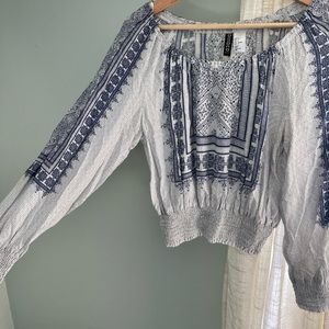 SOFT blue and white crop top